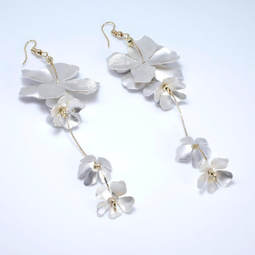 Gold Silver Two Tone Metallic Petal Rain Statement Earrings, Long Bridal Jewelry Bridal Earrings Clip On Earrings, Statement Earrings.